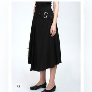 Black Asymmetrical Midi A-Line Skirt for Work